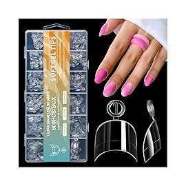 Cycullinyt 600Pcs Extra Short Half Cover Tapered Square Soft Gel Clear Nail Tips Set, Pre-shaped XXS Fake Nails False Nail Extension for Home Salon DIY 12 Sizes