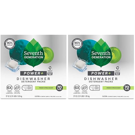 Seventh Generation Power+ Dishwasher Detergent Packs Fresh Citrus scent 1 for sparkling dishes Dishwasher tabs 70 count (Pack of 2)
