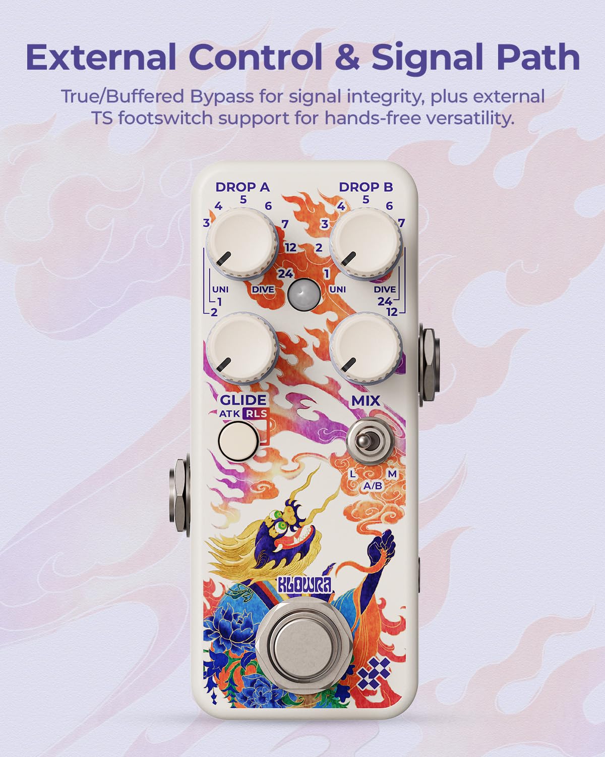 Dive Pitch Shifter – polifoniczny efektów gitarowych z niskim opóźnieniem 8 ms, podwójnymi kanałami Preset, wirtualnym paskiem Whammy Bar Glide Engine, trybami Tight i Sub Sound do