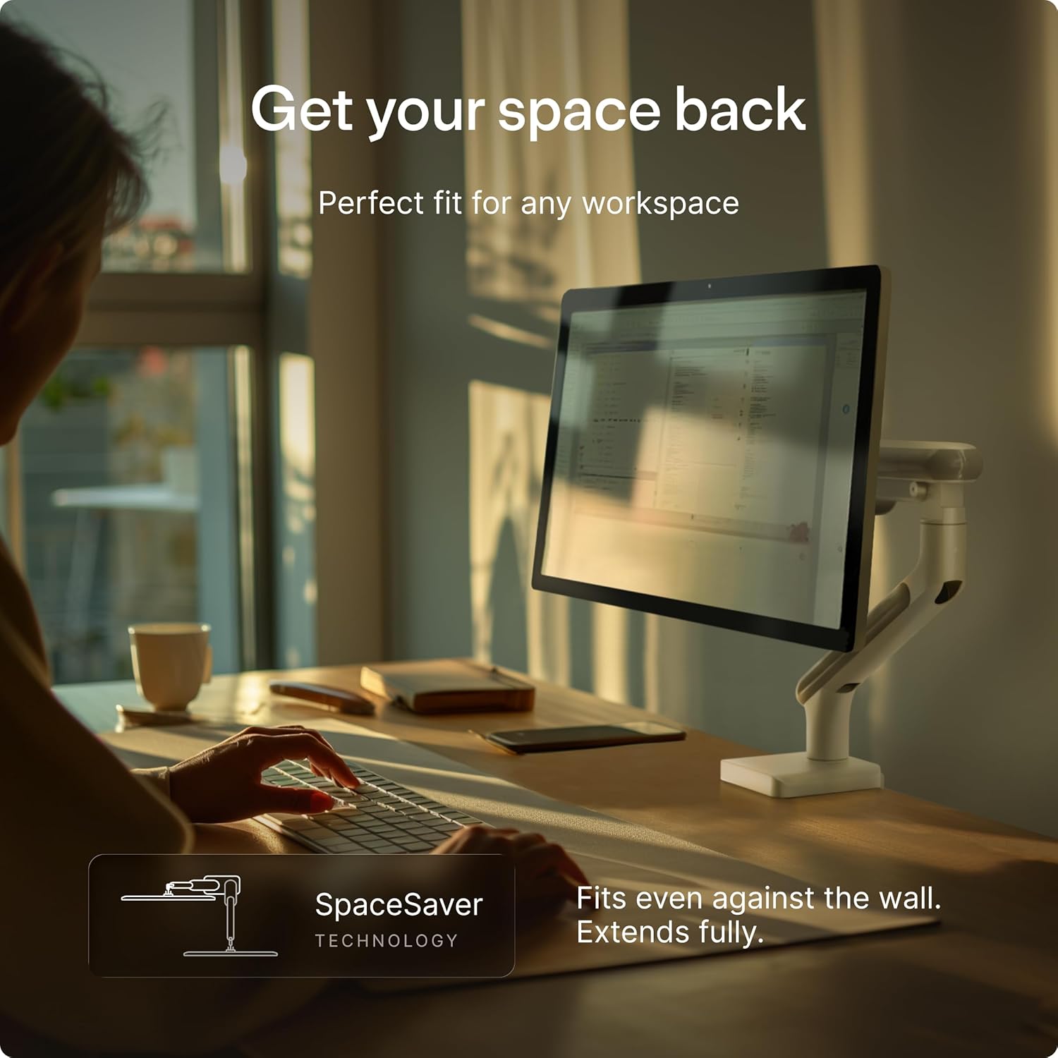 Desktronic Single Monitor Mount, Up to 34" & 8kg, 360° Rotation, Height Adjustable, Sturdy, Easy Install, for Large Screens, Ergonomic Design, Fits All VESA 75/100 Standards
