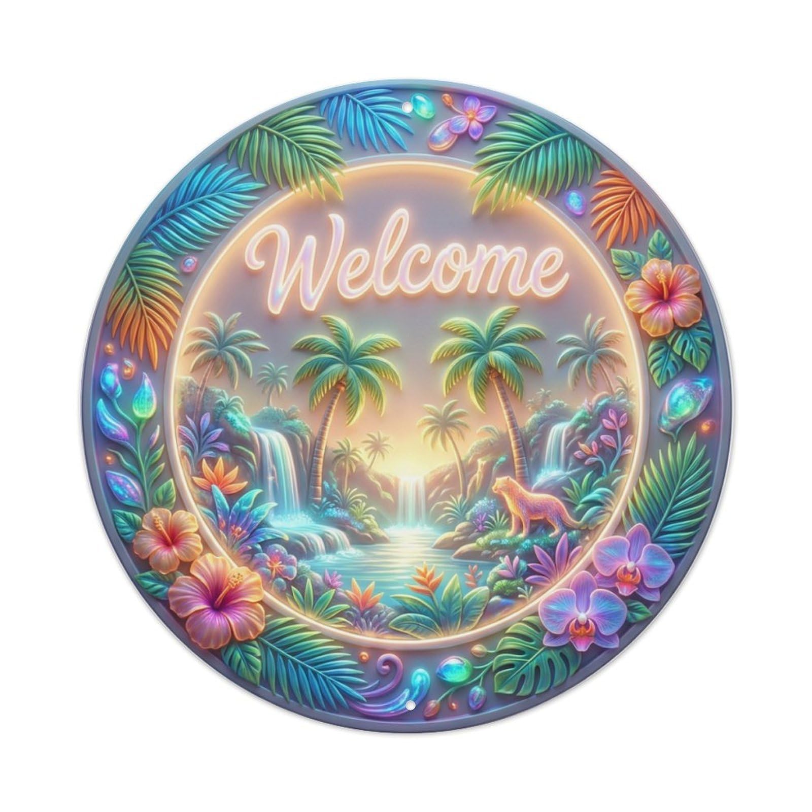Tgrcjimh Style Metal Tin Sign Tropical Luminance Welcome Glowing Isle