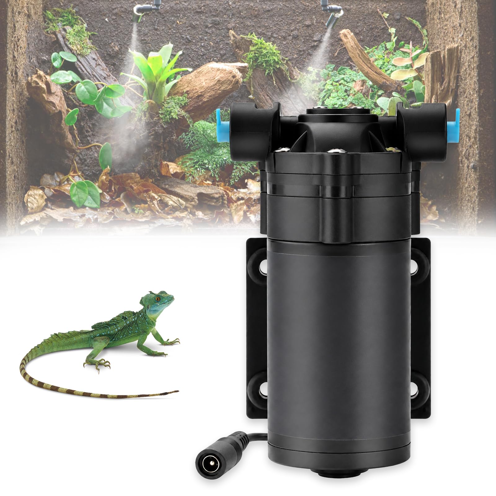 Reptilien Luftbefeuchter mit 6 SprüHdüsen, Beregnungsanlage für Terrarium mit Sprühdüsen 360 ° Verstellbare/Silent-Design, Reptilien ZerstäUber für Terrarien Amphibie Npflanzen Pflanzen Regenwald