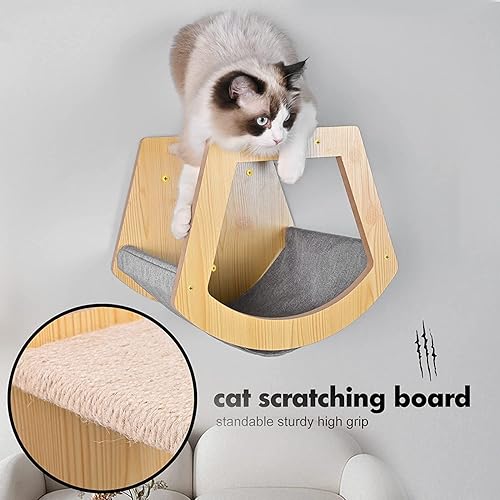 Miniatura 4 de Cama para gatos montada en la pared, muebles de madera para gatos, casa de gato, perca para gatos, árbol de gato, estantes para gatos (ventilador)