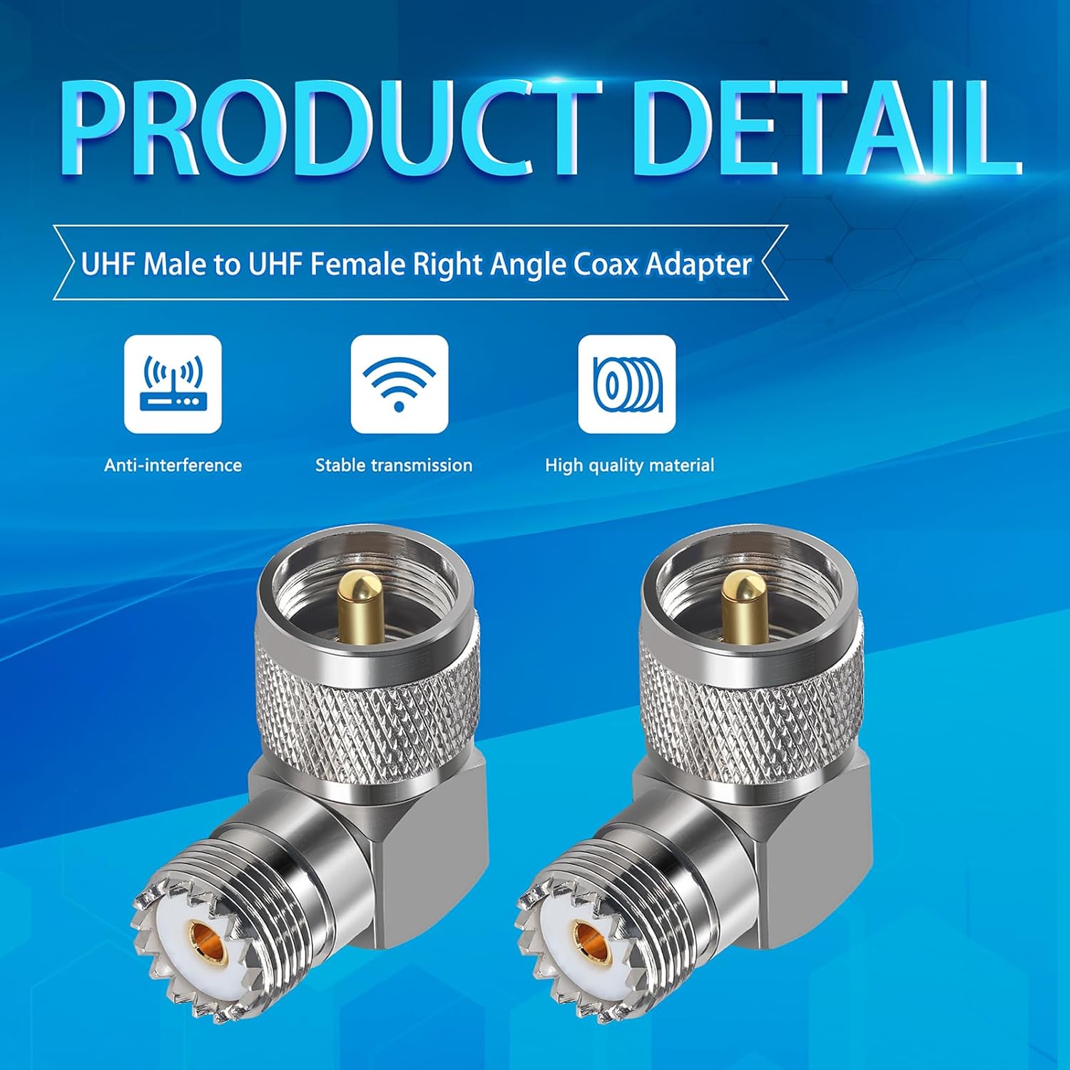 2PCS UHF PL259 Right Angle 90 Degree Coax Adapter, SO239 Male PL259 to Female Right Elbow Coaxial Connector Adapter, UHF Male to SO239 Female L Shape Coax Connector for CB Radio, Antenna, etc