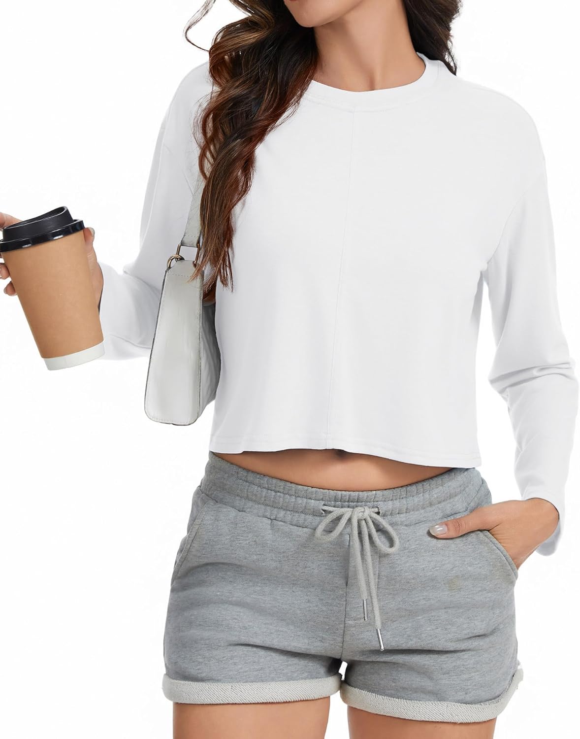 Long Sleeve Crop Tops for Women Loose Oversized Shirts Cropped Tee - Image 2
