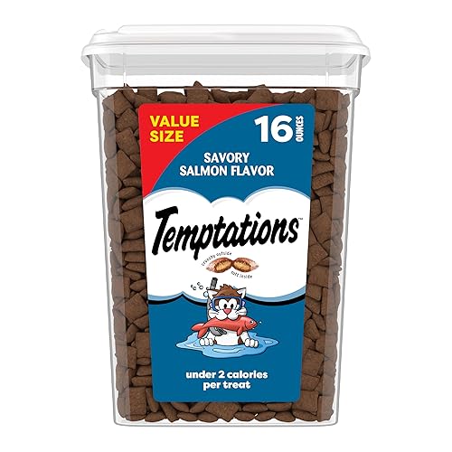 Temptations Classic Crunchy and Soft Cat Treats, Savory Salmon Flavor, 16 oz. Tub - Salmon - 1 Pound (Pack of 1)