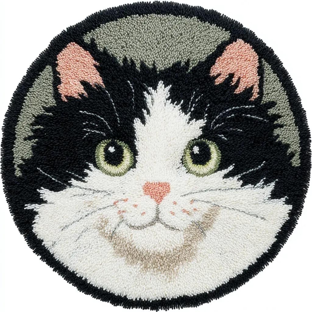 WallustrioaW Round Latch Hook Rug Kits Cat for Adults and Starter 50 * 50Cm