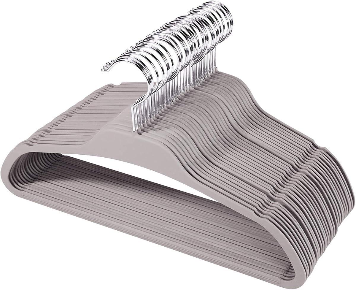30 Pack Rubberized Hangers with Non-Slip Hangers Grip | Durable Plastic Hangers for All Clothes, Ultra-Slim Notched Design, 15.7'' Wide Clothes Hangers, Gray