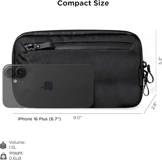 ALPAKA Elements Tech Case Mini - منظم إلكترونيات مدمج، حقيبة كابل صغيرة للشواحن وسماعات الأذن، حقيبة هاتف، حقيبة ملحقات السفر، حزام كروس بودي، أسود X-Pac VX42