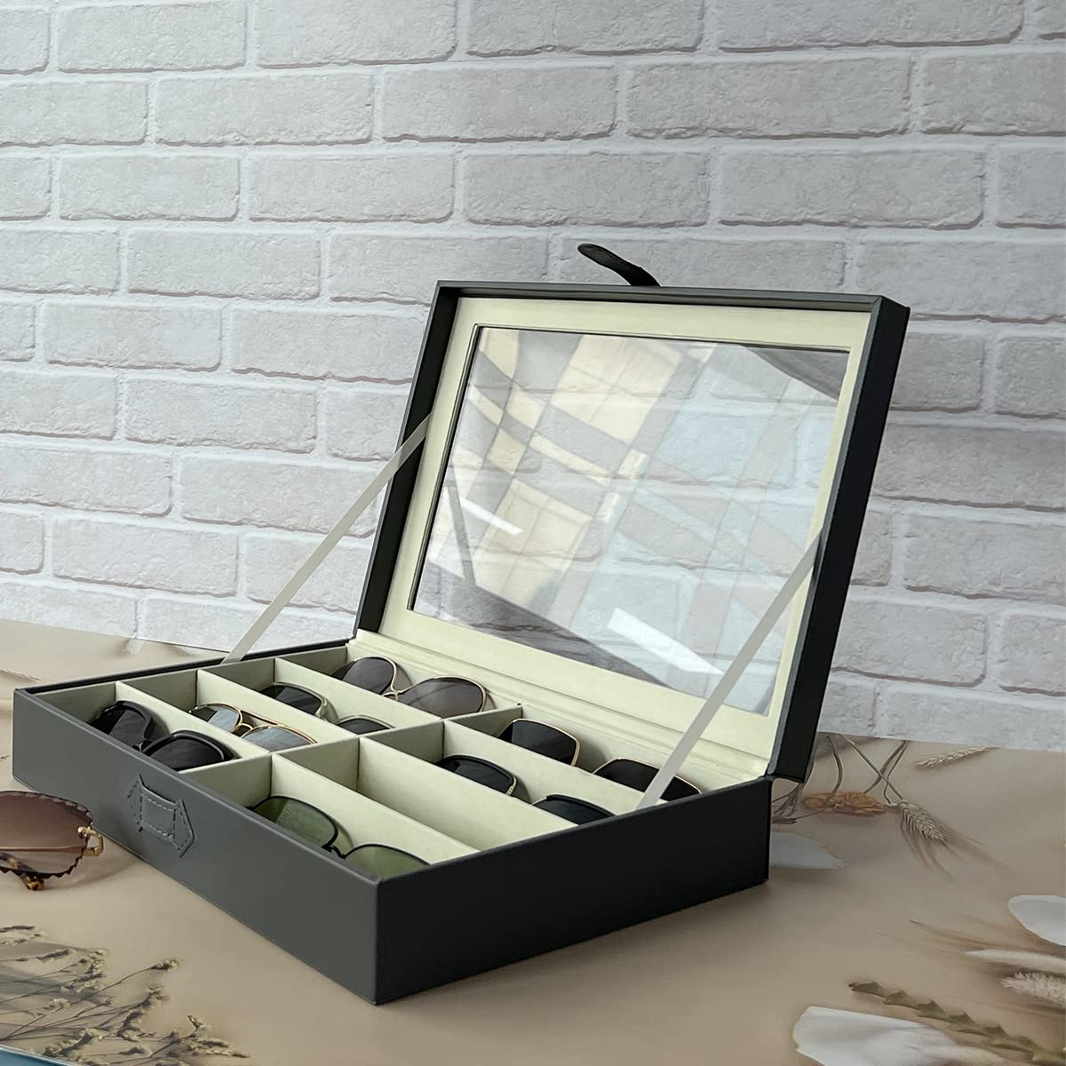 UnionPlus 8-Slots Sunglasses Case Organizer, Eyeglass Glasses Display Holder Collector, Multiple Sunglasses Storage Case, Elegant Grey