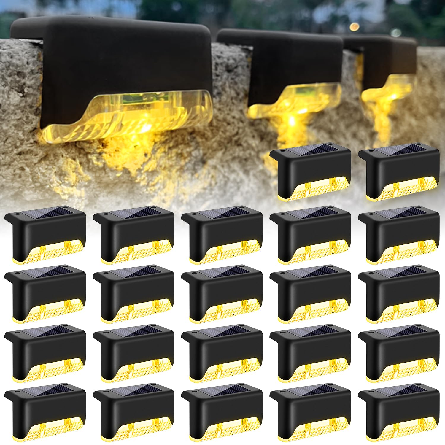 QINGYA 22 Pack Solar Deck Lights Outdoor, Solar Step Lights Waterproof Led Solar Lights for Outside Stairs, Step, Fence, Yard, Patio, and Pathway