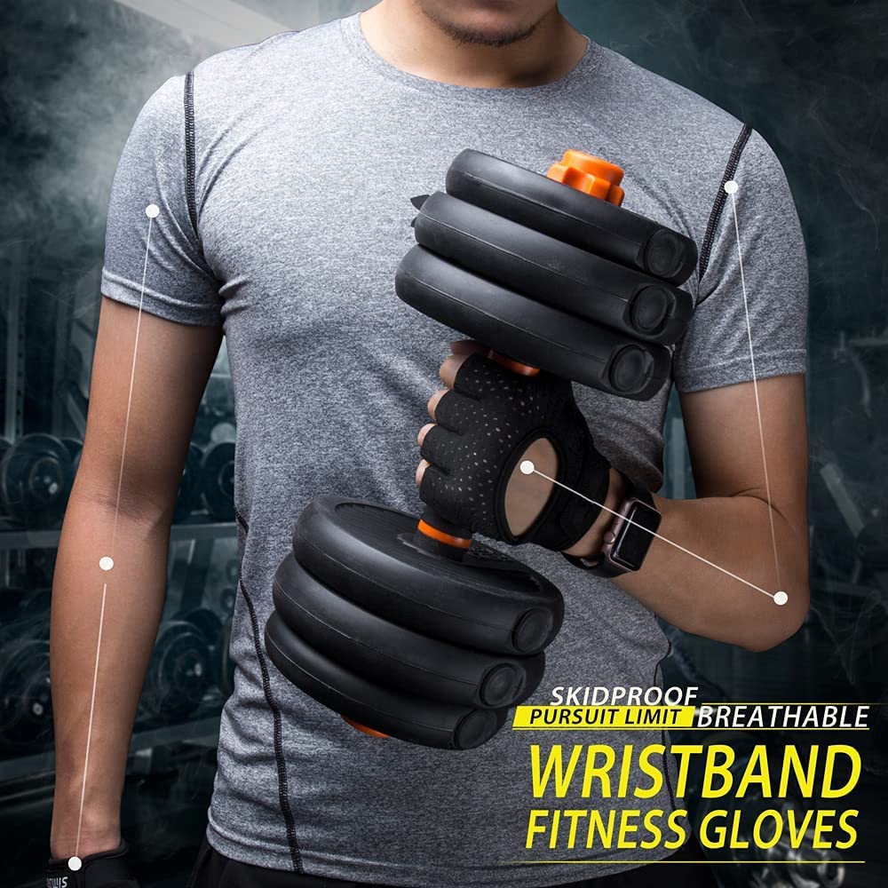 Guantes de entrenamiento sin dedos para hombres y mujeres, guantes de levantamiento de pesas con muñequeras, soporte para entrenamiento de gimnasio, protección completa de la palma (color: azul