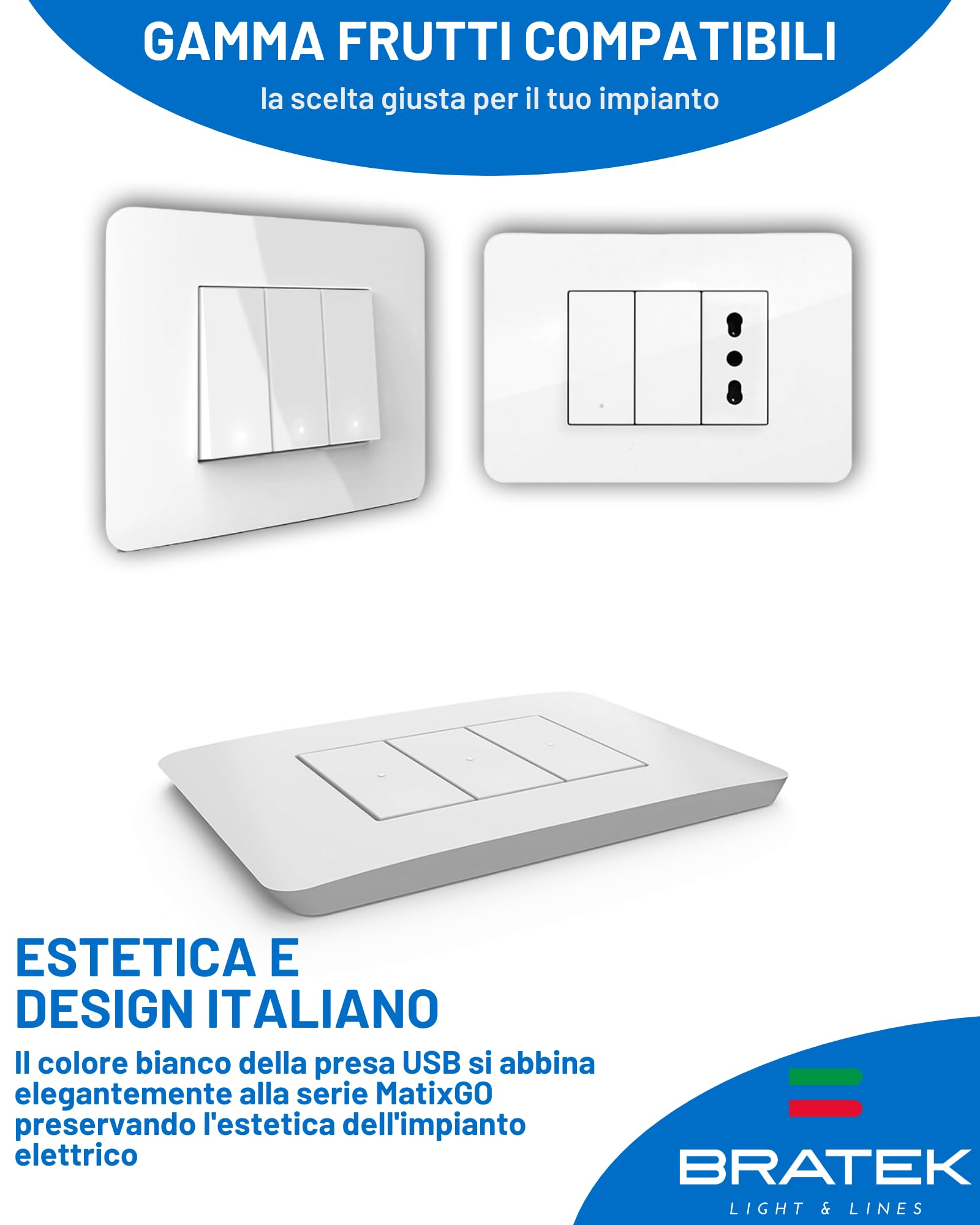 Bratek 2x Toma USB Compatible MatixGO - Doble Puerto USB, Tipo A + Tipo C