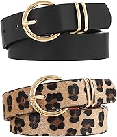 Vista 1 de VONMELLI Paquete de 2 cinturones de cuero para mujer, para jeans, vestidos, hebilla dorada, cinturón para mujer