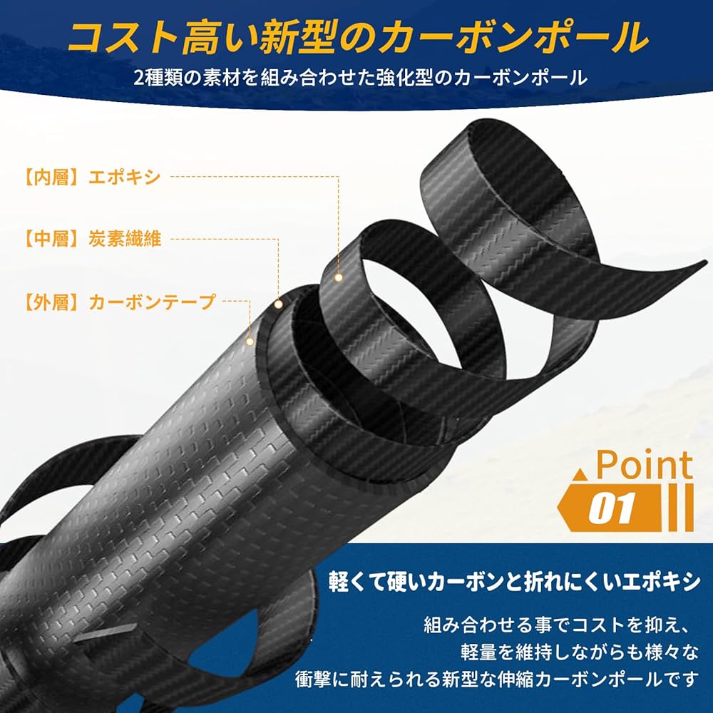 Amazon | 【52CMのアップグレード収納長さ】タープポール カーボン 高