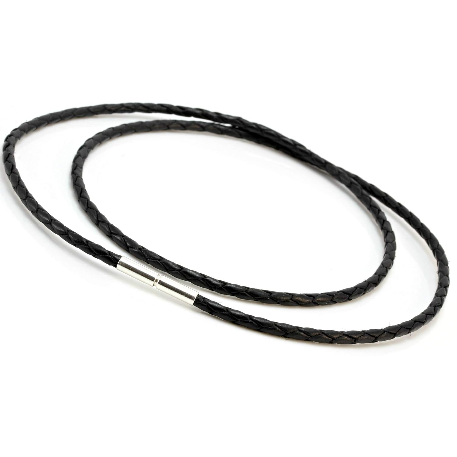 Braided Leather Necklace With Sterling Silver Twist ClaspGenuine 3mm