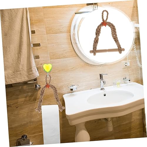 Miniatura 7 de HOMSFOU 2pcs Twine Paper Towel Holder Nautical Bathroom Decor Nautical Toilet Paper Towel Ring Nautical Towel Bar Boho Decor Toilet Paper Holder