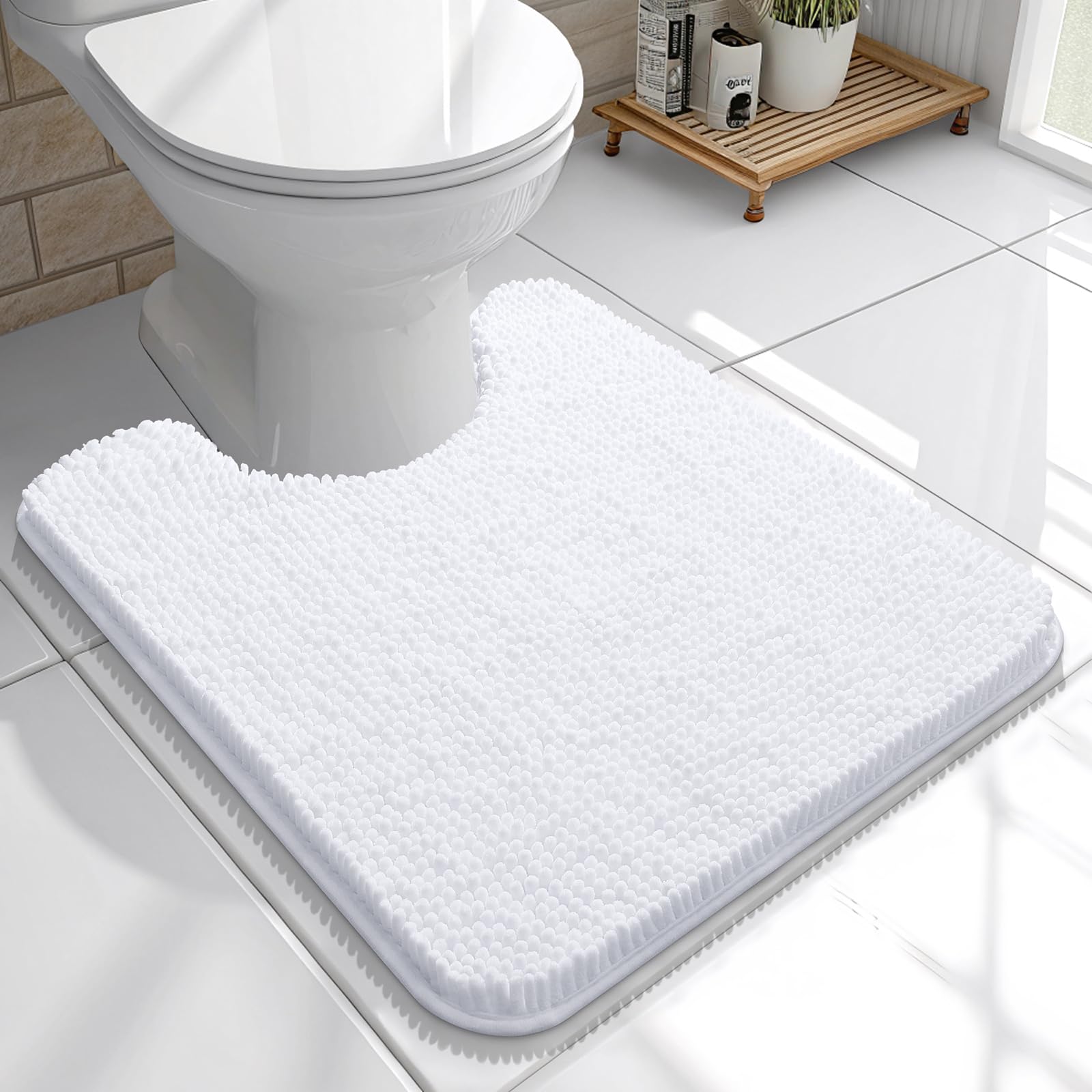 OLANLY Toilet Rugs U-Shaped 20x20, Extra Soft Absorbent Chenille Contour Bathroom Rugs for Toilet, Dry Quickly, Machine Washable, Non-Slip Bath Mat,