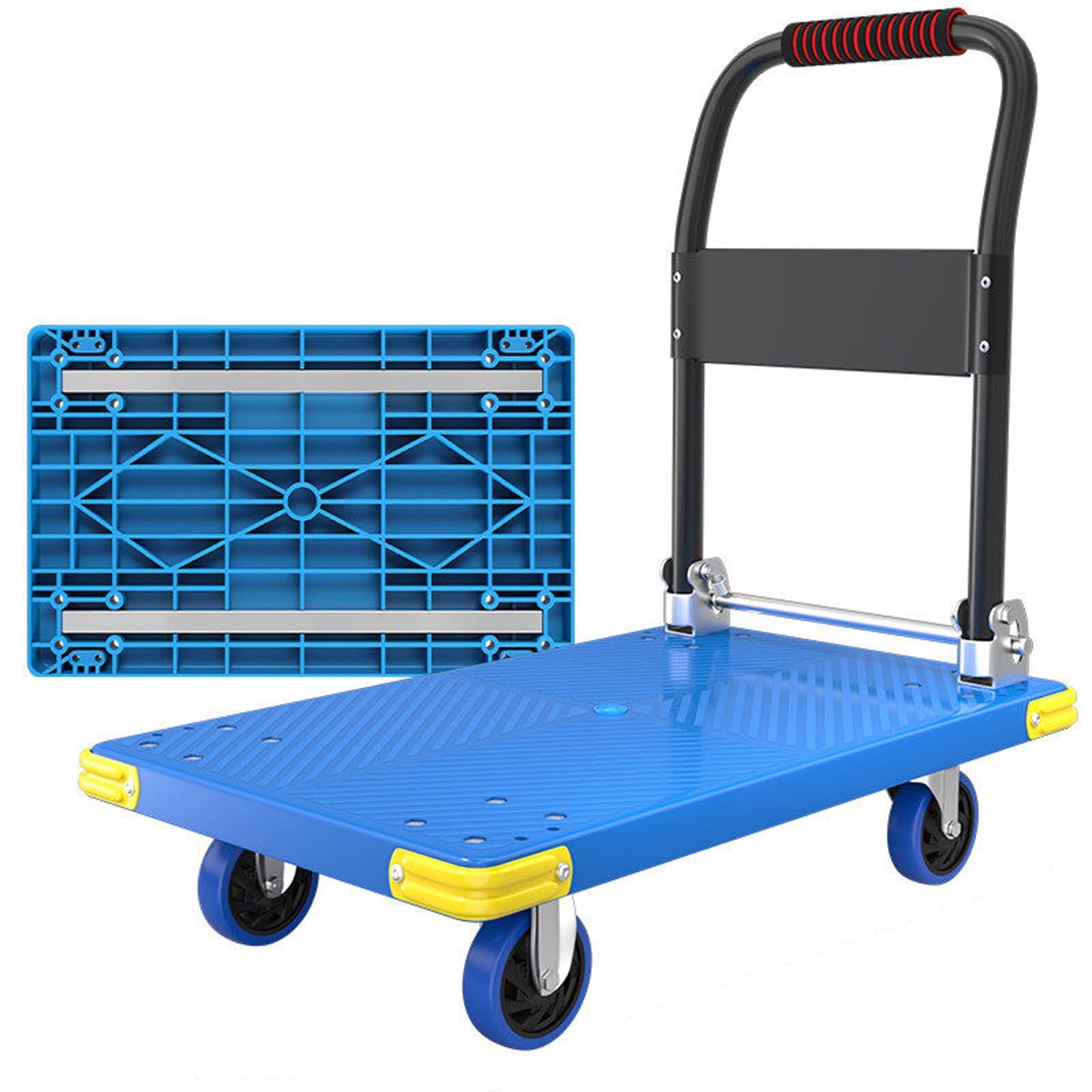 SENJINGHUA Flatbed Cart Dolly with Handle - 770 lb Capacity, 360-Degree Swivel Wheels for Easy Moving and Loading