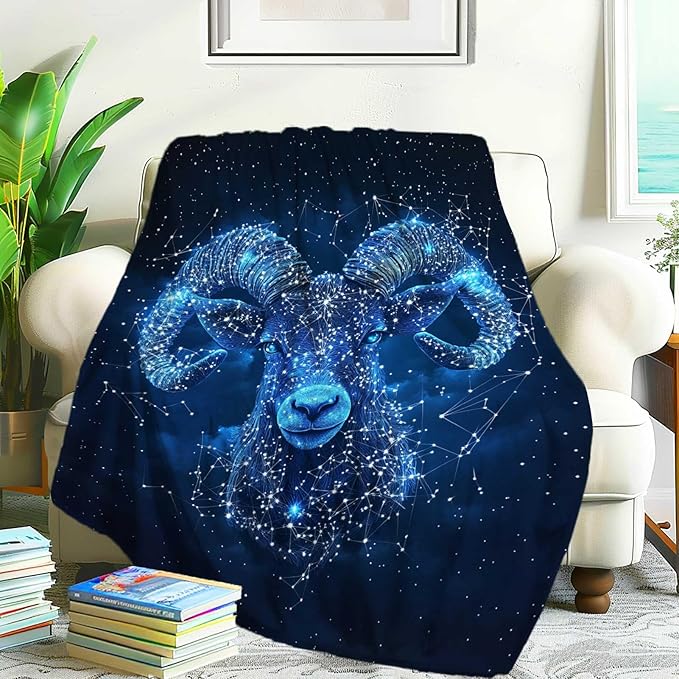 Aries Blanket, Starry Blue Starry Sky Design, Cozy Soft Throw for Bed, Couch, Home Decor, Gift for Astrology and Zodiac Lovers, Unique Nature Gift for Men, Women, 50