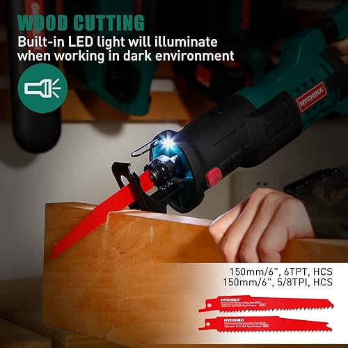 Miniatura 6 de HYCHIKA Sierra alternante inalámbrica de 20 V, sierra eléctrica de batería con batería de litio de 2.0 Ah, velocidad variable de 0 a 3000 rpm, 6