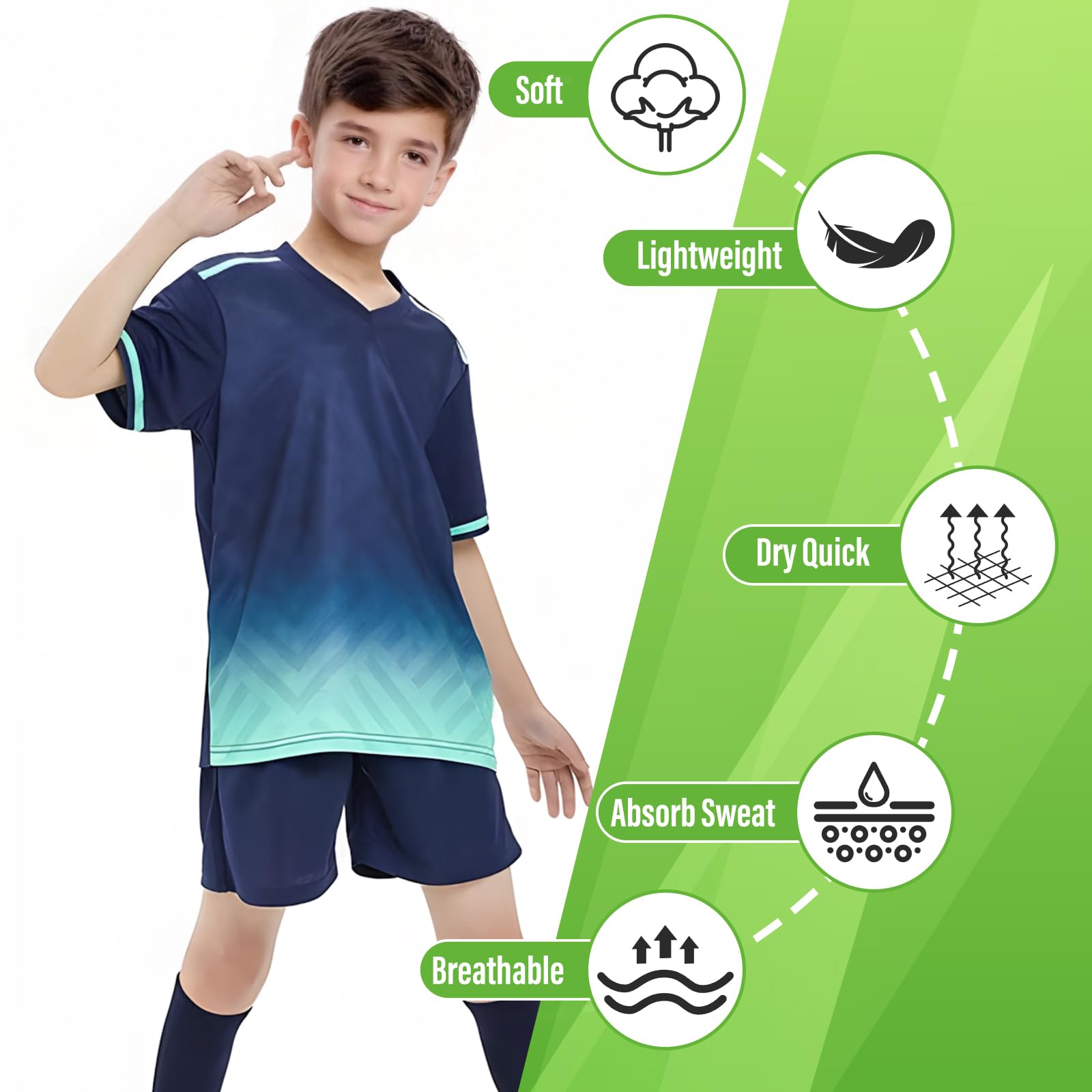 Fußballtrikot Kinder Set Sport, Schnell Trocknende Sportsachen Trikot für Kinder, Fussball Trikot Set Trainingsanzug Shorts und T-Shirt