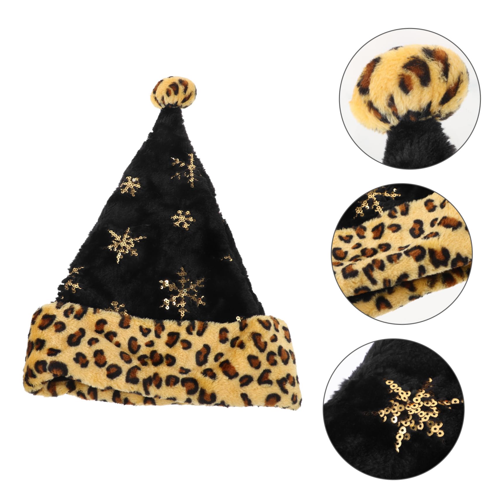 Veemoon 4stücke Leoparden Weihnachtsmütze Für Erwachsene Weiches Plüschmaterial Festliche Nikolausmütze Mit Glitzer Für Weihnachten Und Neujahr Unisex Partyzubehör