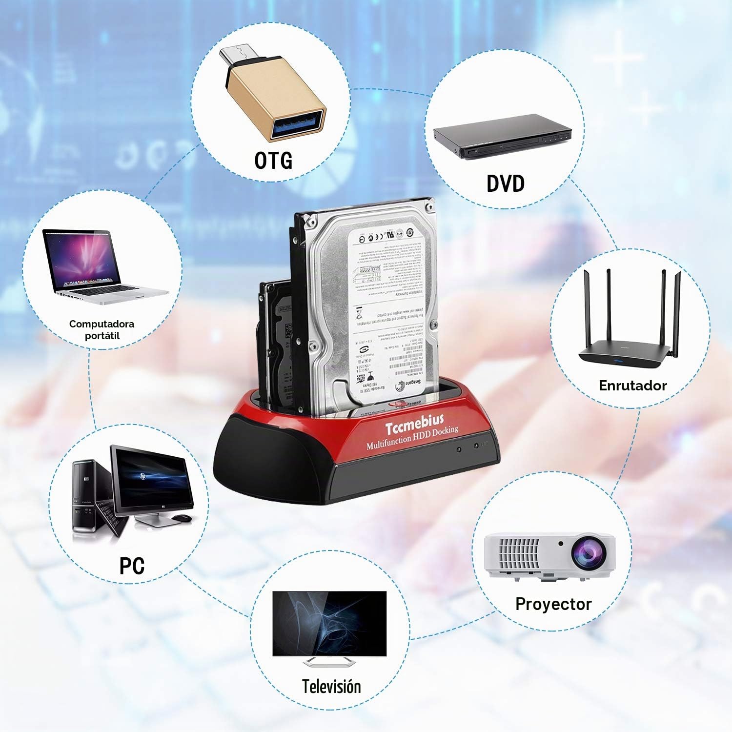 USB 3.0 Estación de Acoplamiento del Disco Duro, TCC-S868-DE USB 3.0 a 2.5 3.5 Pulgadas IDE SATA Doble Ranuras Caja Externa de HDD, para 2.5" 3.5" IDE SATA I/II/III HDD SSD