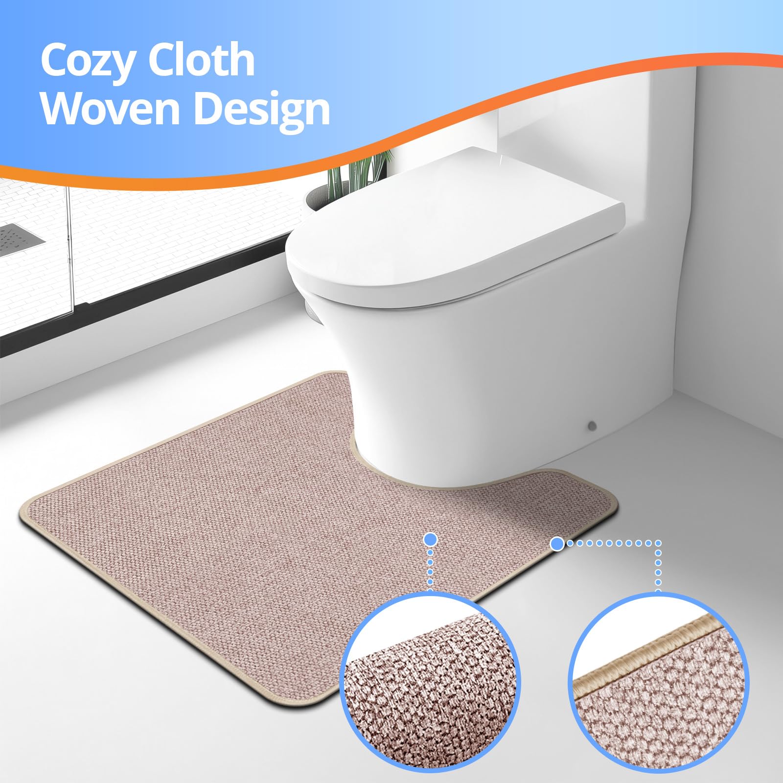HOMTEB Tapetes de inodoro en forma de U, lavables de 24 x 20 pulgadas, ultrafina, superabsorbente, parte trasera de goma antideslizante, lavables a máquina y de secado rápido, alfombras de baño de