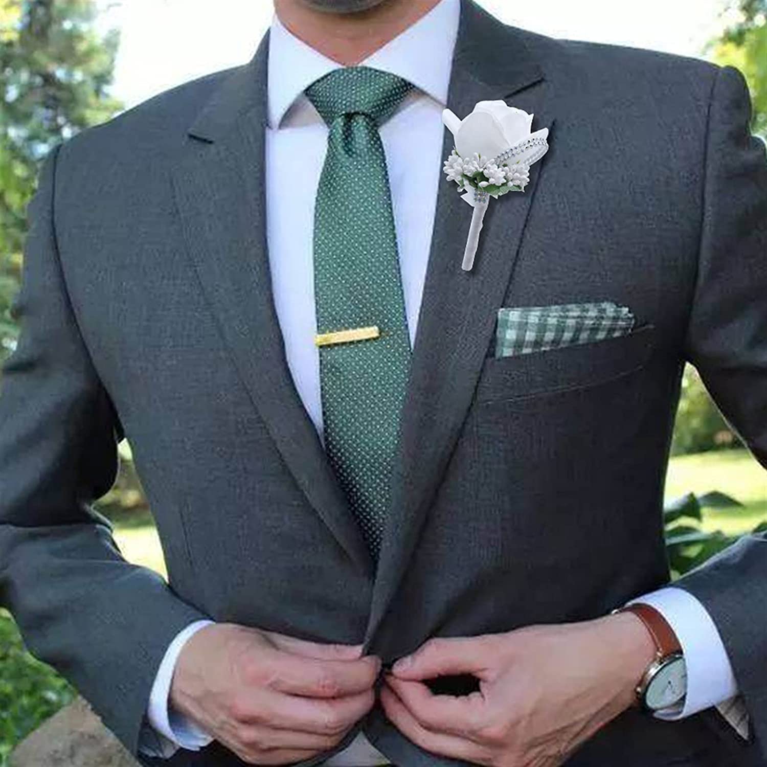 Handgelenkskorsagen für Hochzeiten， Rose Brosche Hochzeit Corsagen Armband Brautjungfern weiß Bräutigam Blume Boutonniere Zeremonie Blumen(Ivory)