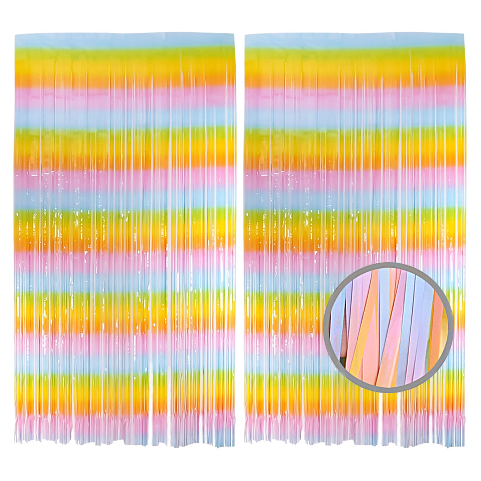 JK Home 2 Packs 3.2 x 6.5ft Photo Booth Backdrop, Foil Tinsel Fringe Curtains for Halloween Party Birthday Wedding Graduation Christmas Decorations Gradient Orange Blue