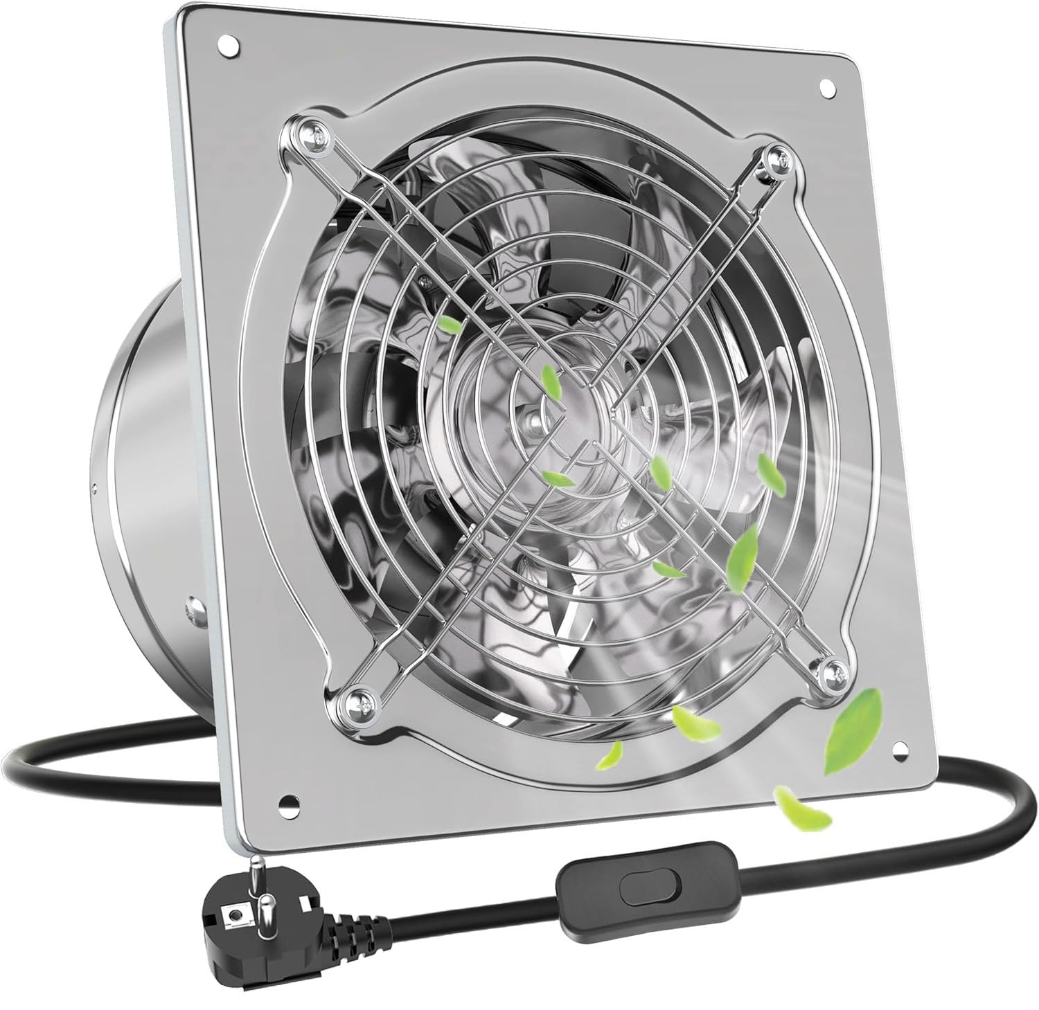 Ventilateur Extraction 200mm Ventilateur Mural 1050m³/h, Ventilateur Extracteur d'air Silencieux avec Clapet Anti-Retour, avec EU Plug pour Bureau Grenier Garage Cuisine Salle de Bain Comble