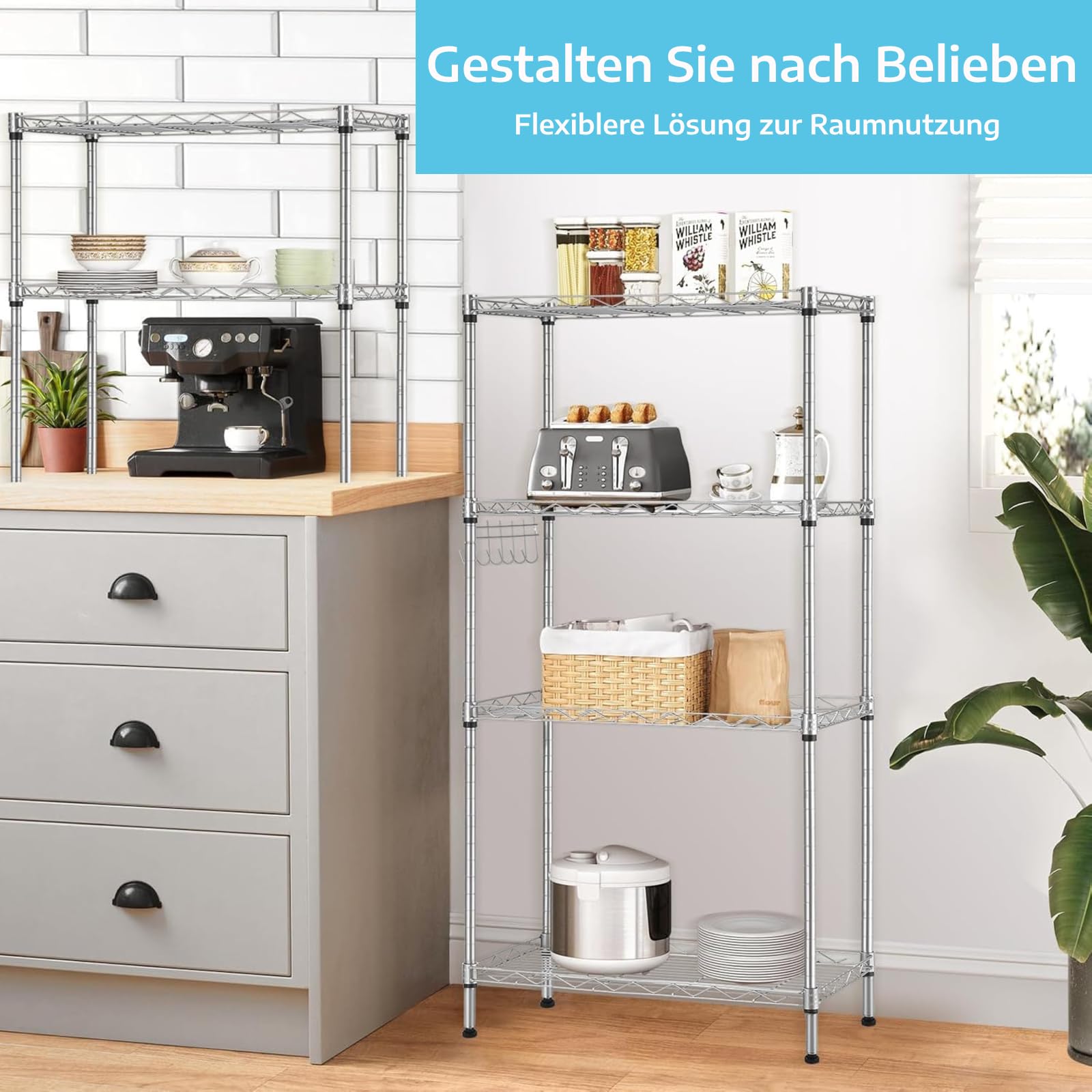 Himimi Regal,abstellraum Regal,Badezimmerregal Shelf,hoch schmal Standregale,Lagerregal 6 Ablage Küchenregal Metallregal, verstellbare Ablagen,Drahtkorb,54 x 29 x 160cm,Silber