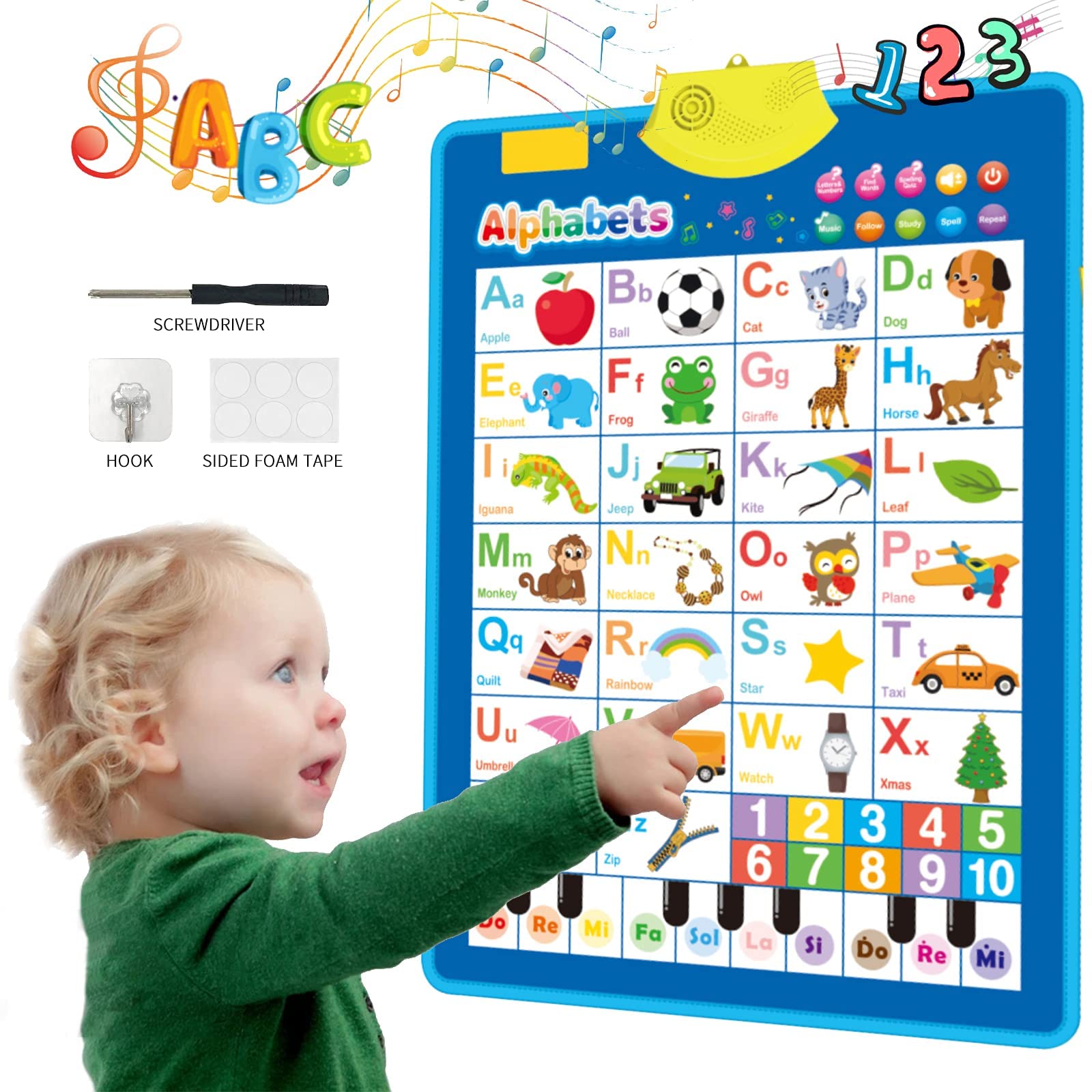 ABC Alphabets Educational Learning Poster,Interactive Alphabet Wall Chart with Numbers and Solfege for Toddlers and Kids, Educational Toys Gifts for Kids Toddlers Kids Boys Girls 3 4 5 Years Old