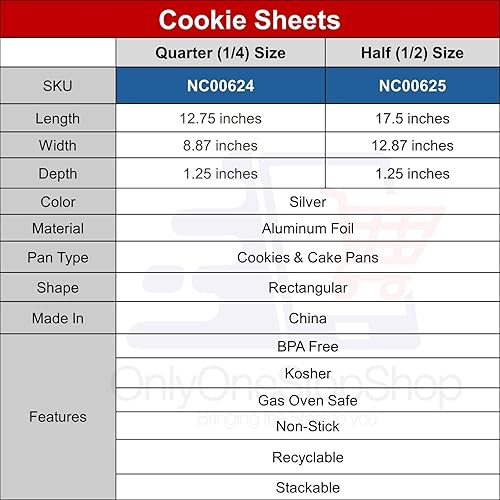 Aluminio de tamaño medio – 16 pulgadas de largo x 11 pulgadas de ancho x 0.75 pulgadas de alto – Hoja de galletas, antiadherentes y hojas