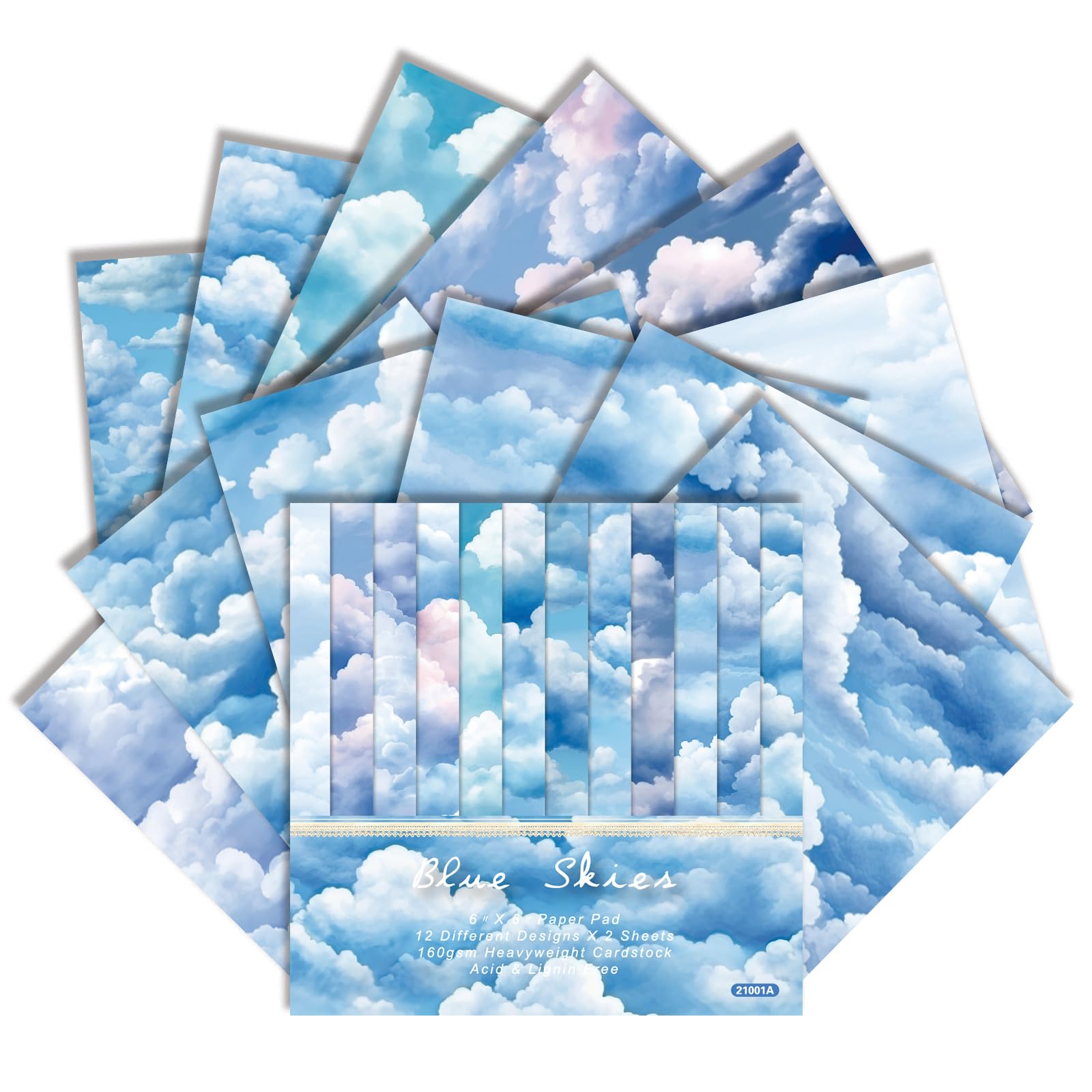 24 Sheets Nature Scrapbook Paper 6×6 Inch, 160gsm Single Sided (Blue Skies)
