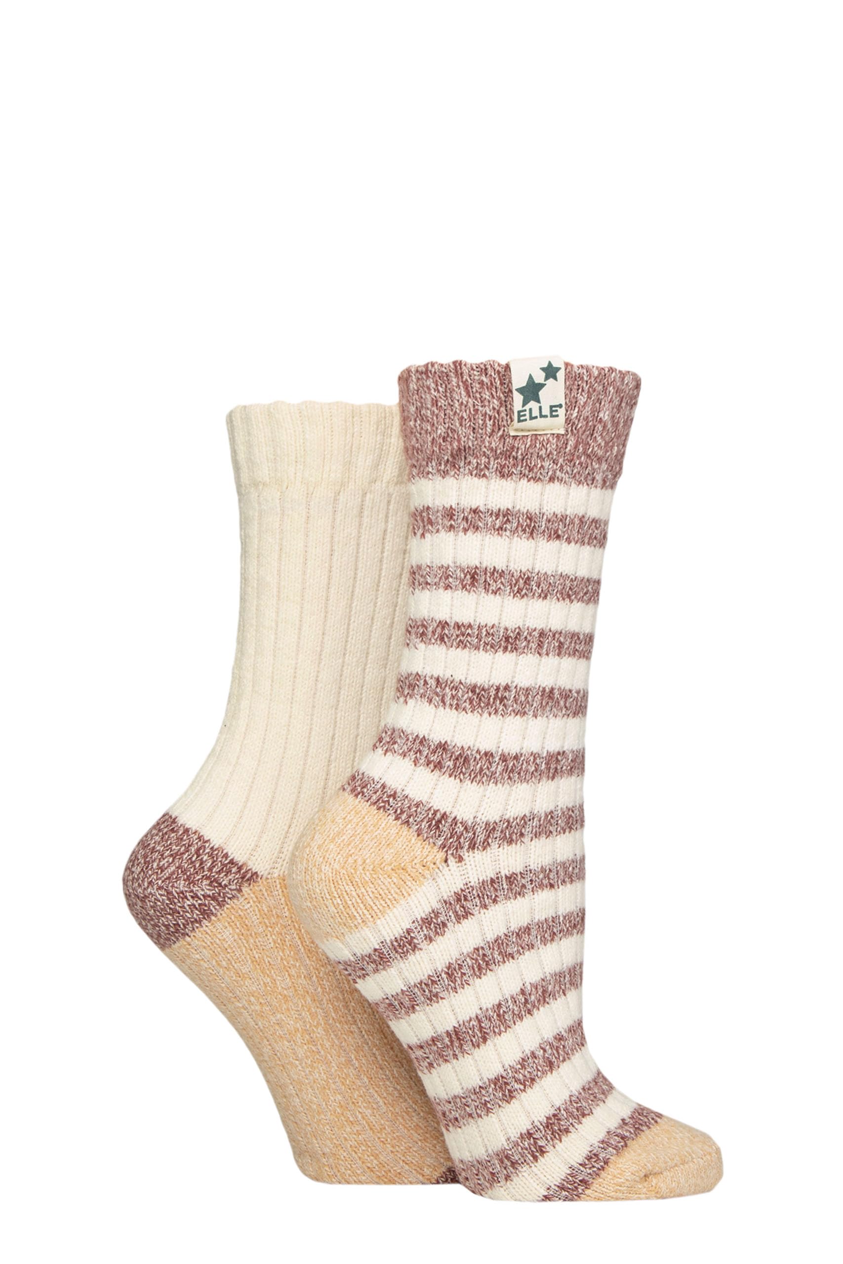 Elle Women's Cinnamon Ribbed Boot Socks - Feminine, Chunky And Soft, For The Outdoors, Walking And Hiking In A Multipack Of 2 Size 4-8