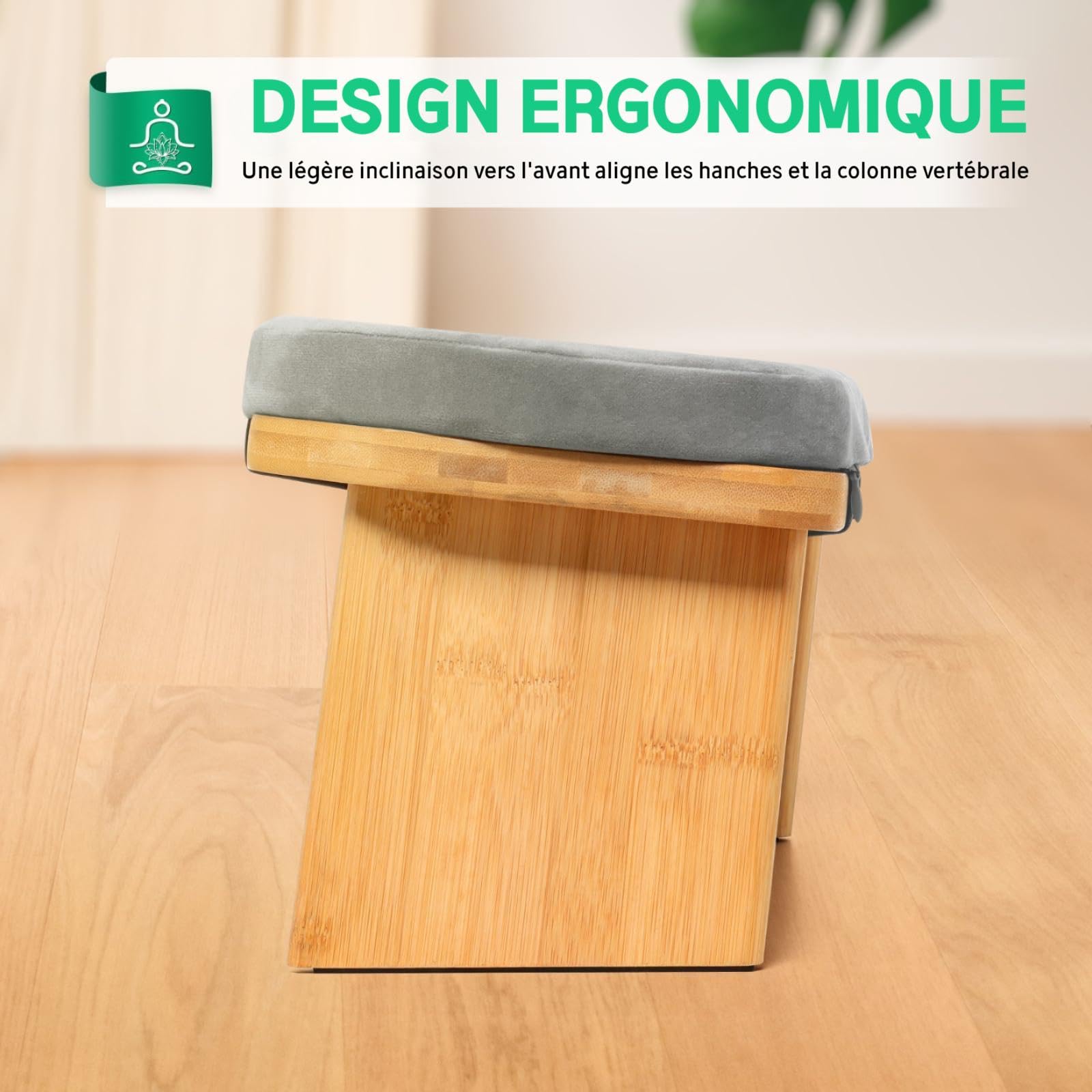 Hihealer Banc de Méditation - Banc Ergonomique Pliable en Bambou avec Coussin Confortable, Idéal pour la Méditation et la Prière, Cadeaux Uniques de Noël pour Femmes
