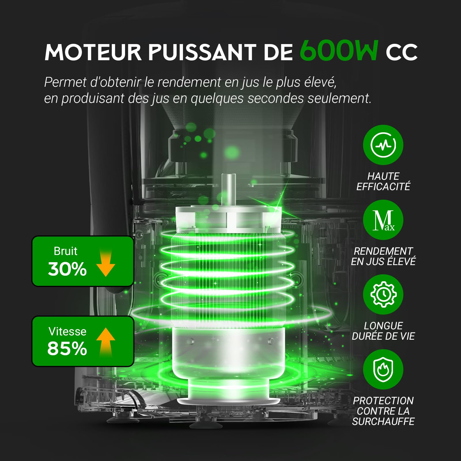 Centrifugeuse Extracteur de Jus, Centrifugeuse de Fruits et Legumes: 3 Vitesses, 600W Extraction Jus Rapide et Efficace | 76MM Large Bouche, Pieds Antidérapants, Anti-Goutte, Nettoyage Facile