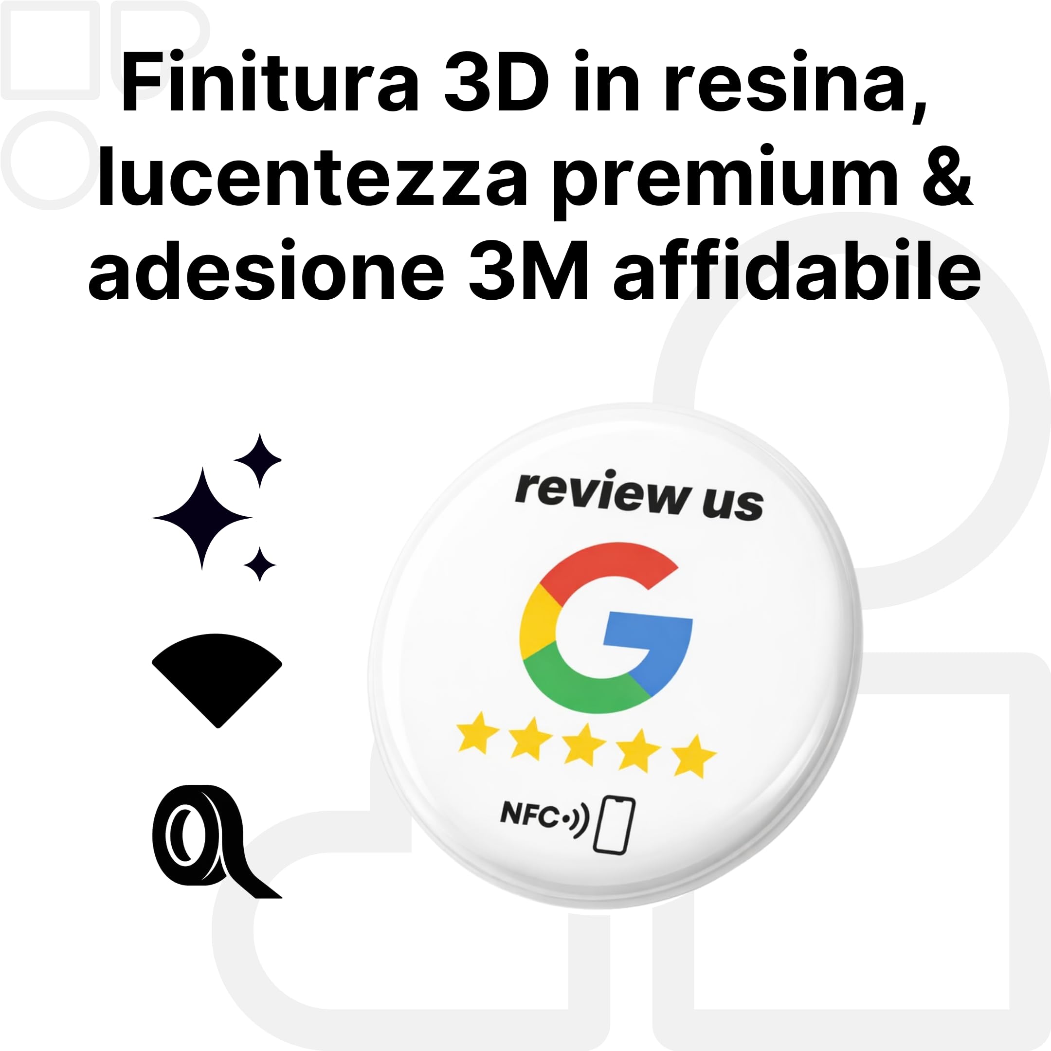 10 adesivi NFC "review us" – tag per Google Reviews – 3 cm, auto-programmabili, forte adesione – riutilizzabili e senza contatto – aumenta le valutazioni in più posizioni