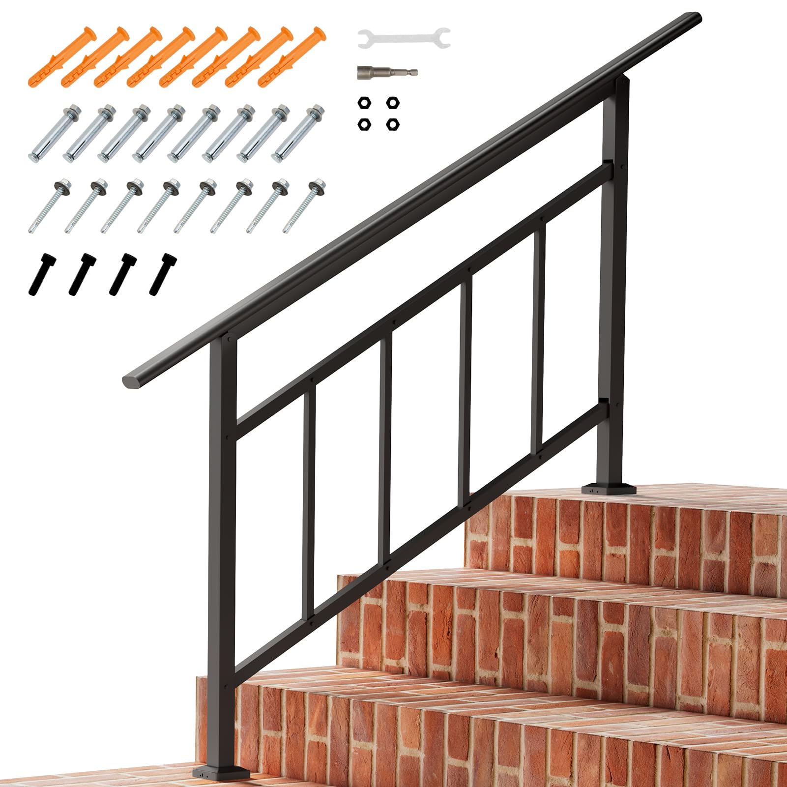 INMOZATA Hand Rails for Outdoor Steps, 1~4 Steps Handrails for Outdoor Steps, Carbon Steel Support Outdoor Grab Rails for Outside Steps Garden/Porch/Deck Exterior Hand Rails