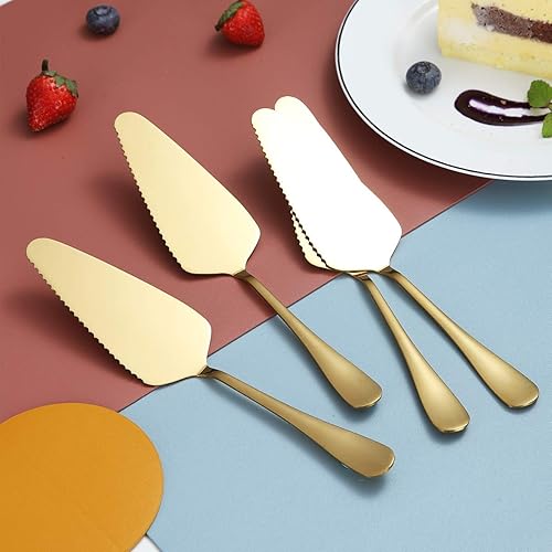 Miniatura 2 de Kyraton Gold Cake Cake - Juego de 4 cuchillos y servidores para tartas de boda, cortador de pastel dorado de acero inoxidable, juego de corte de