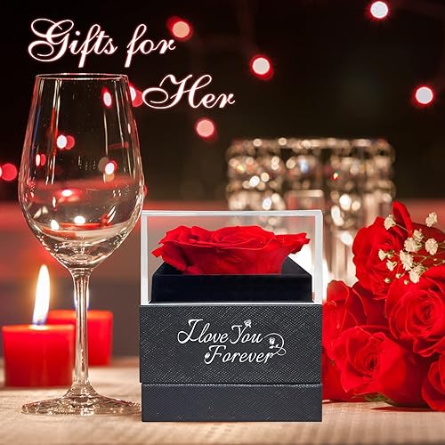 Miniatura 8 de ASELFAD Birthday Gifts for Women Preserved Real Red Rose with Initial K Rose Heart Necklace -Forever Flowers for Delivery Prime Birthday Gifts for