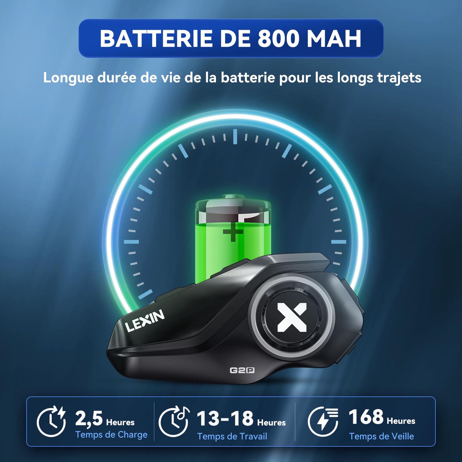 LEXIN G2P Intercom Moto Bluetooth avec 4 Coques Remplaçable, Communication Système, Réduction de Bruit, Kit Main Libre Moto, Oreillette Bluetooth pour Motocyclette/ATV/Vélo