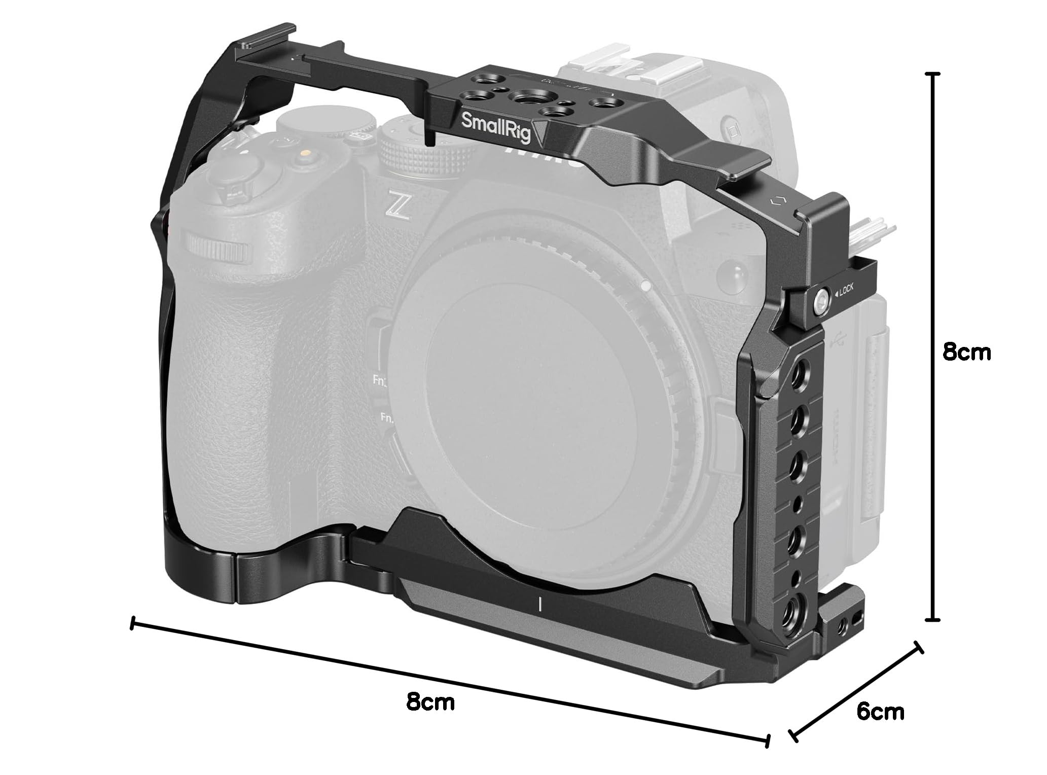 SMALLRIG Cage per Nikon Z5 II, Z5, Z6, Z6II, Z7, Z7II, Gabbia per fotocamera in lega di alluminio con attacco Cold Shoe Mount, 1/4''-20 & 3/8''-16 fori filettati, piastra a sgancio rapido per