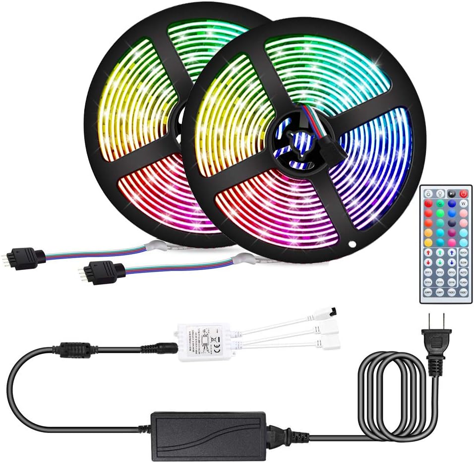 LED Strip Lights, ATTUOSUN 32.8ft/10M LED Rope Lights SMD5050 300Leds RGB Color Changing LED Light Strip Kit with Sponge Adhesive, 44Key IR Remote Controller,DC12V Power Supply for Indoor Decoration