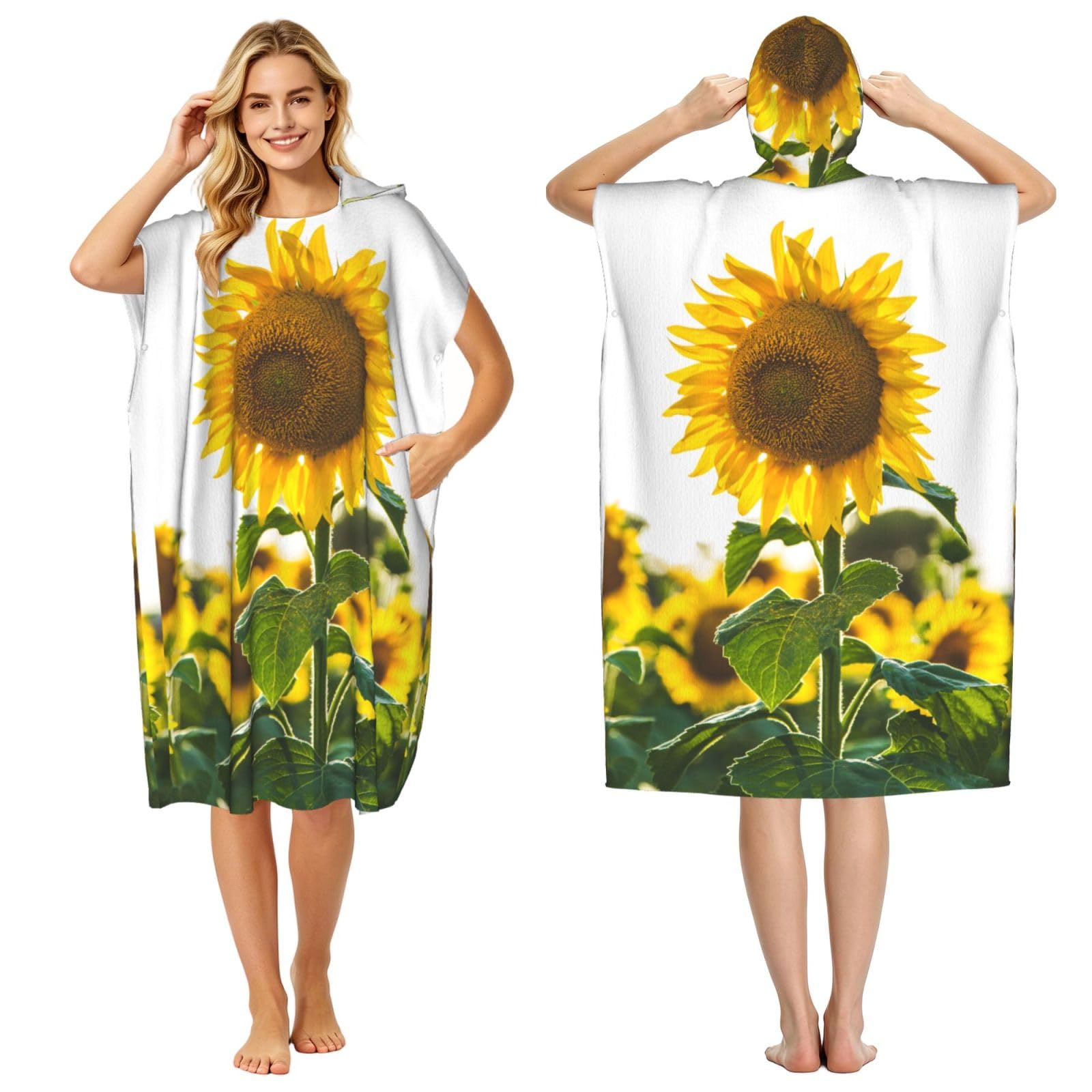 Sunflower, Adult Hooded Beach Towel 90 x 110 cm,Changing Bath Robe, Surf Poncho Towel For Women Men