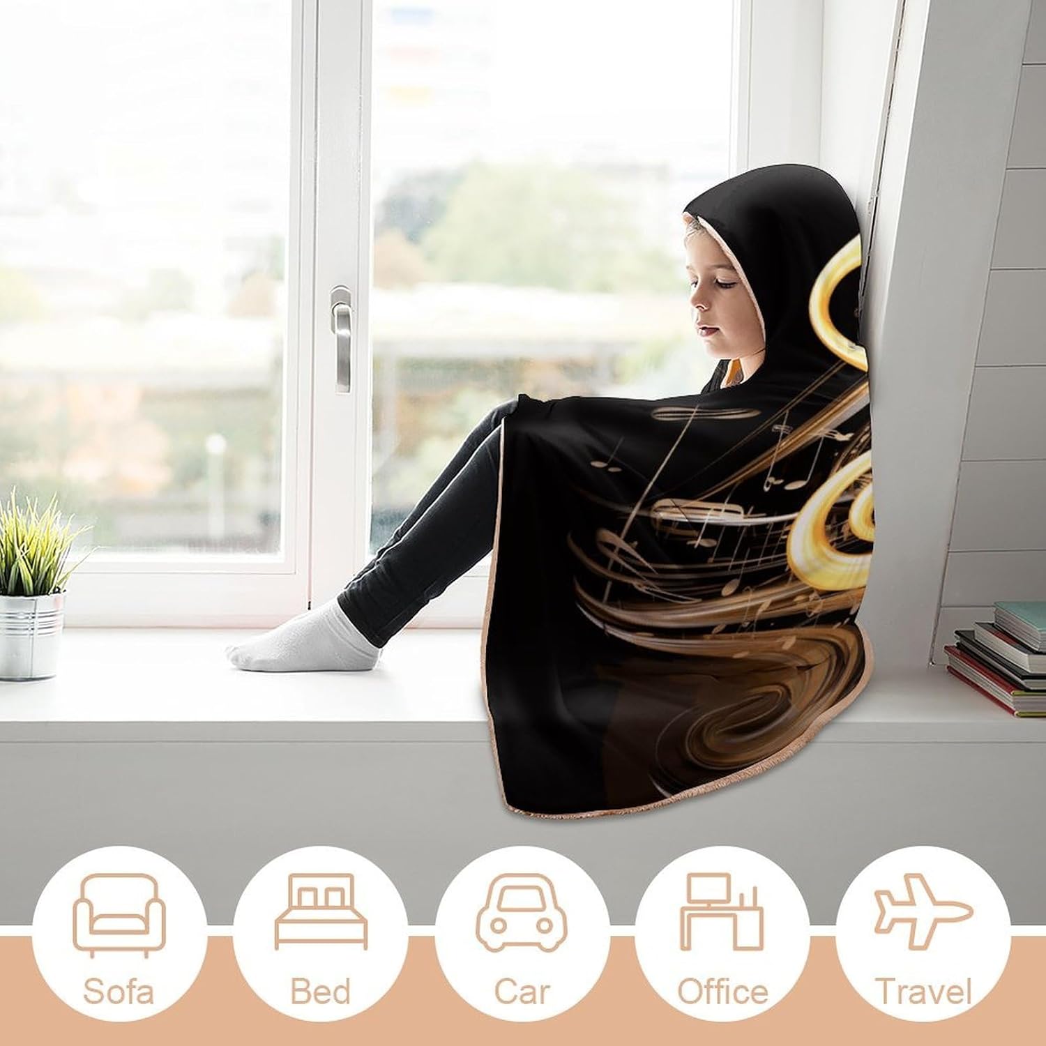Music Note Wearable Fleece Blanket with Hood for Men & Women Oversized Hoodie Blanket Soft Cozy Gift-