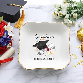 LullabyMall Personalized Graduation Jewelry Dish, Custom Graduate Ring Dish, Daughter Trinket Ring Tray, Granddaughter Custom Gift, Ring Holder For Her Style 1