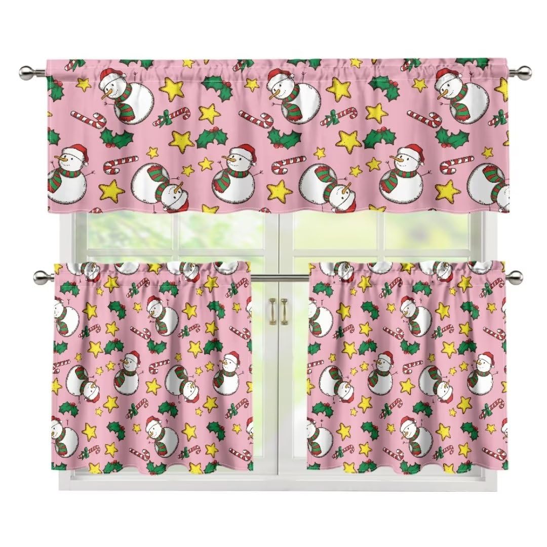Tende Da Cucina Natalizie Con Pupazzi Di Neve E Renne - Set Da 3 Pezzi (Tenda E Mantovana) 91cm